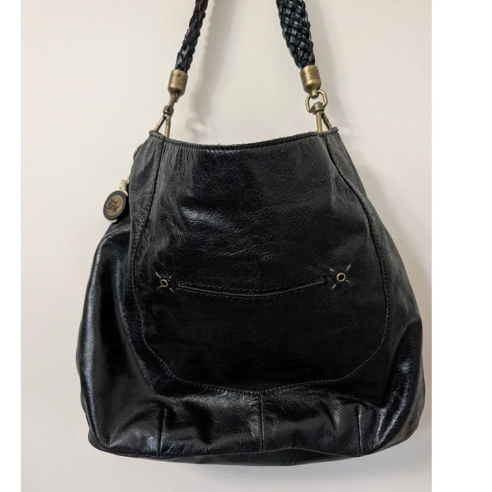 The Sak Indeo Demi Leather Braided Strap Hobo Bag Black